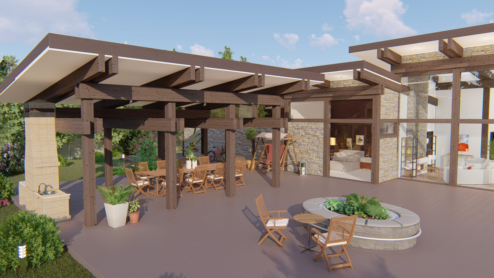 СПА комплекс с бассейном, сауной, барбекю и хоз.блоком