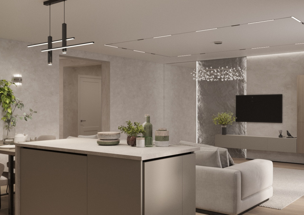 Современный дизайн кухни-гостиной