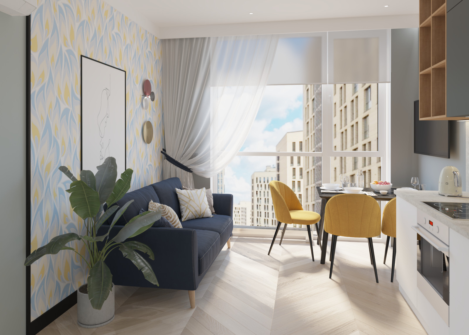 Квартира в ЖК "Хорошевский"_кухня-гостиная