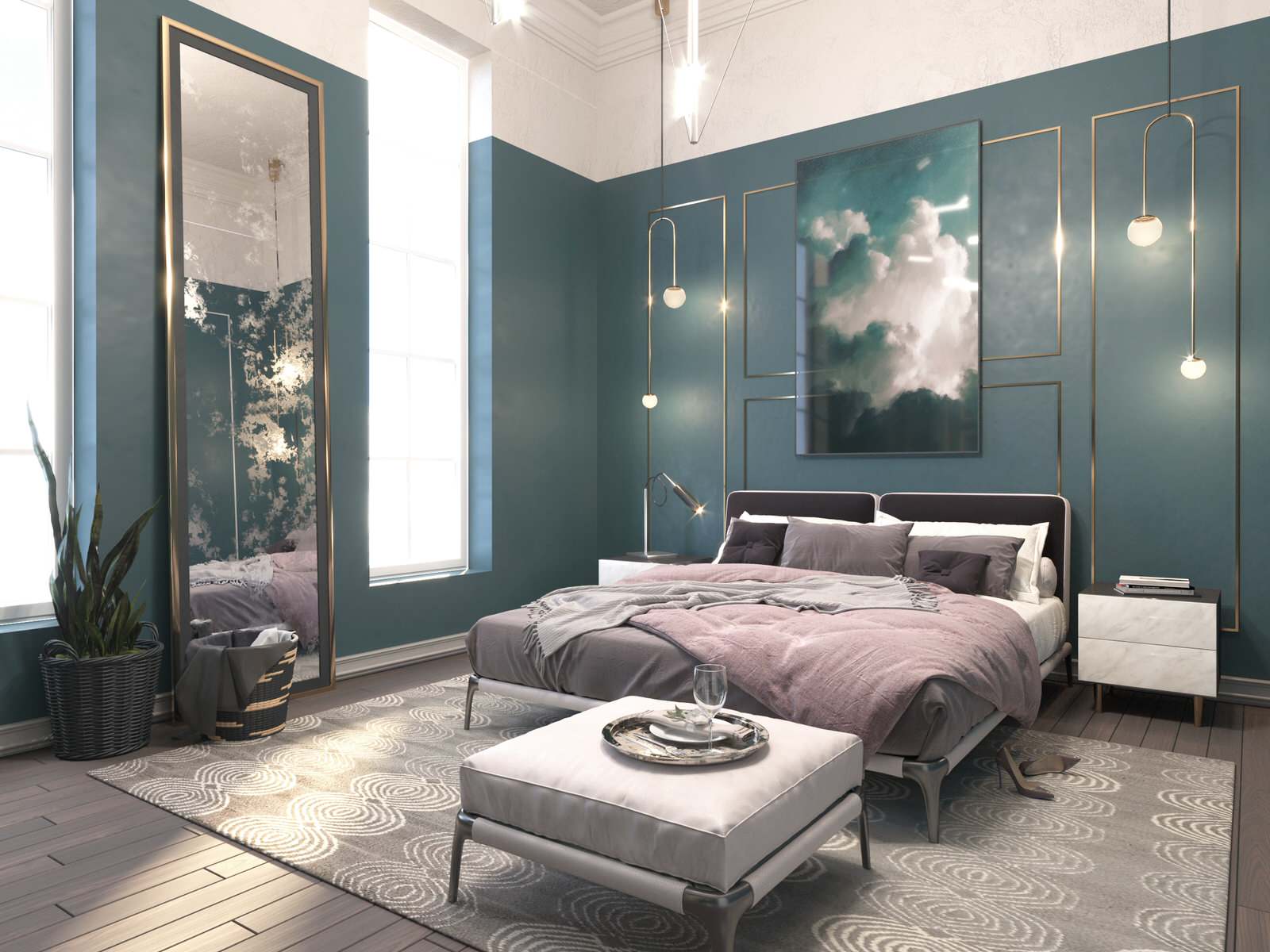 Дизайн спальни частного дома в стиле современная классика