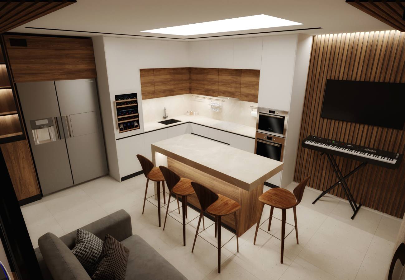 Кухня-гостиная для молодой пары в стиле Total minimalism