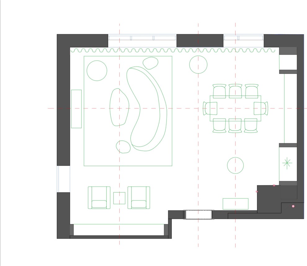 Проект лаунж комнаты (гостиная,совмещенная со столовой)