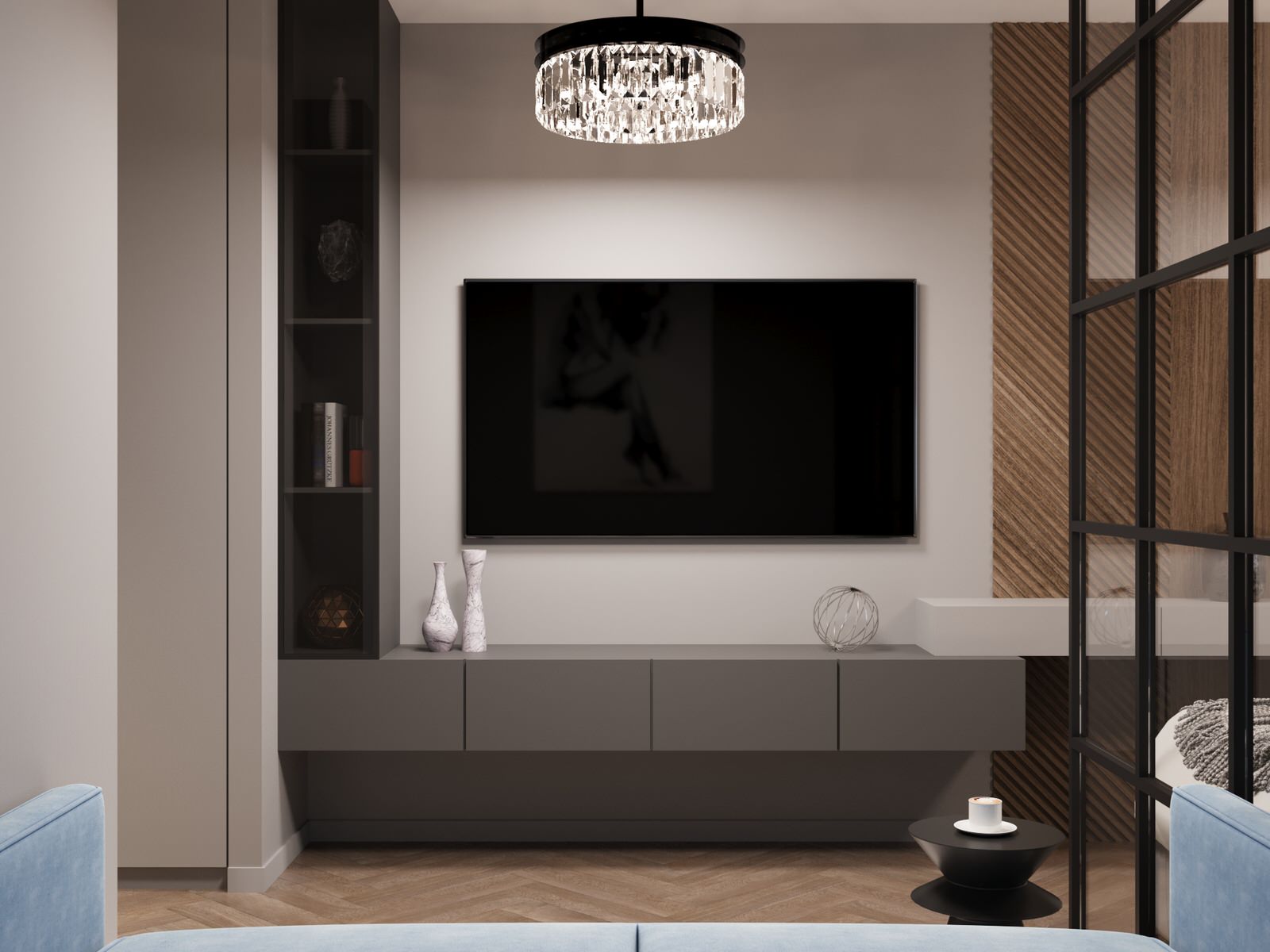 Гостиная. ЖК "Гринсайд". Квартира-студия 38 м²