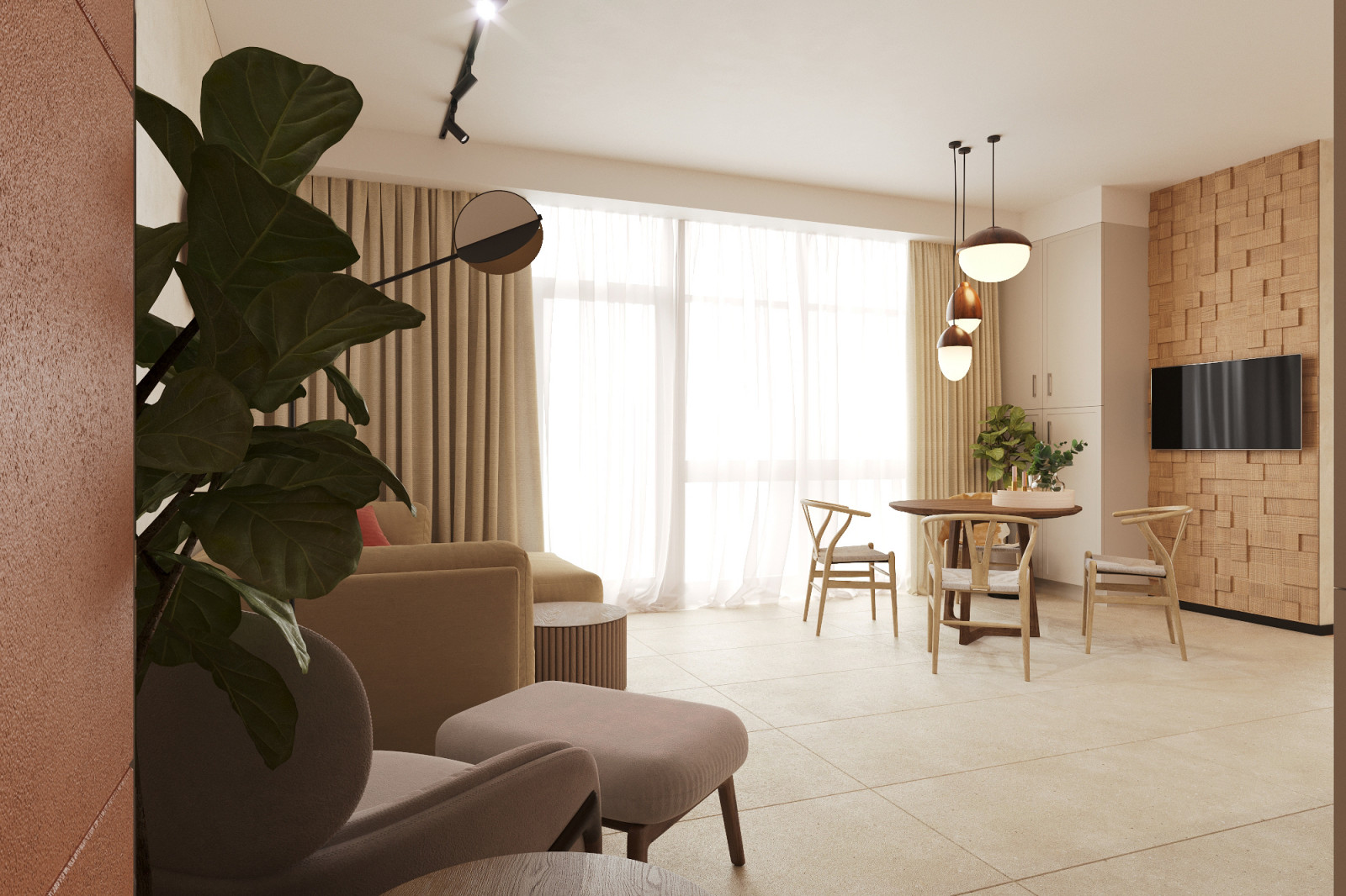 Бохо для девушки с детьми, 105 м2