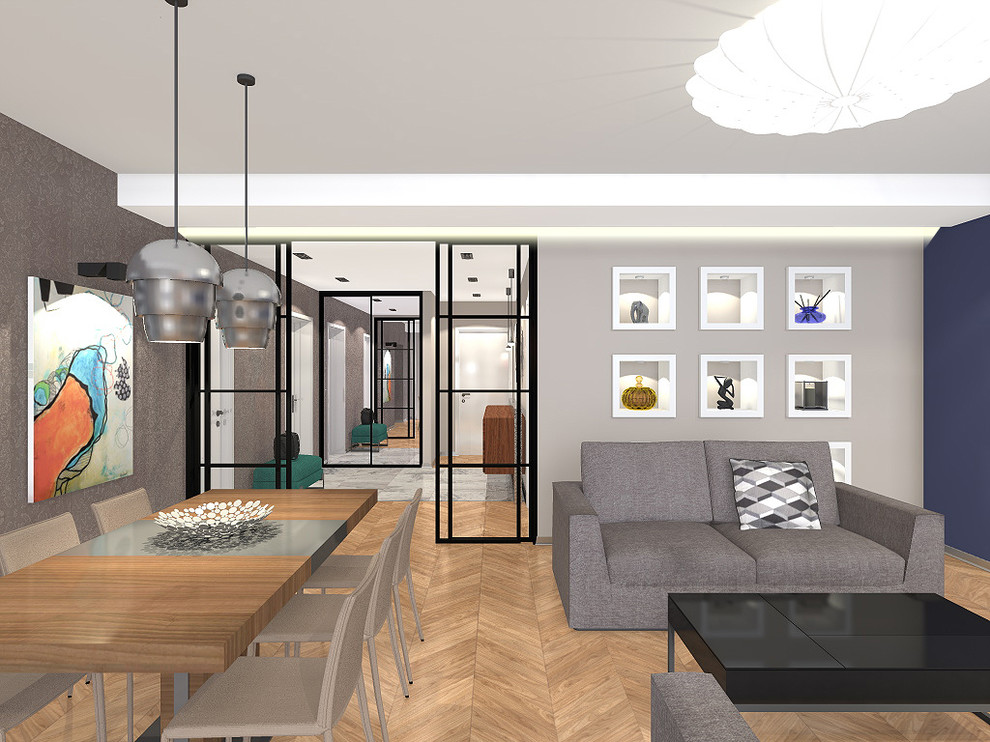 Дизайн-проект квартиры в современном стиле в серо-синих оттенках