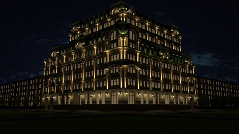 Архитектурно фасадное освещение нового бизнес центра