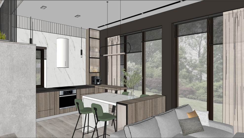 3д визуализация - кухня-гостиная