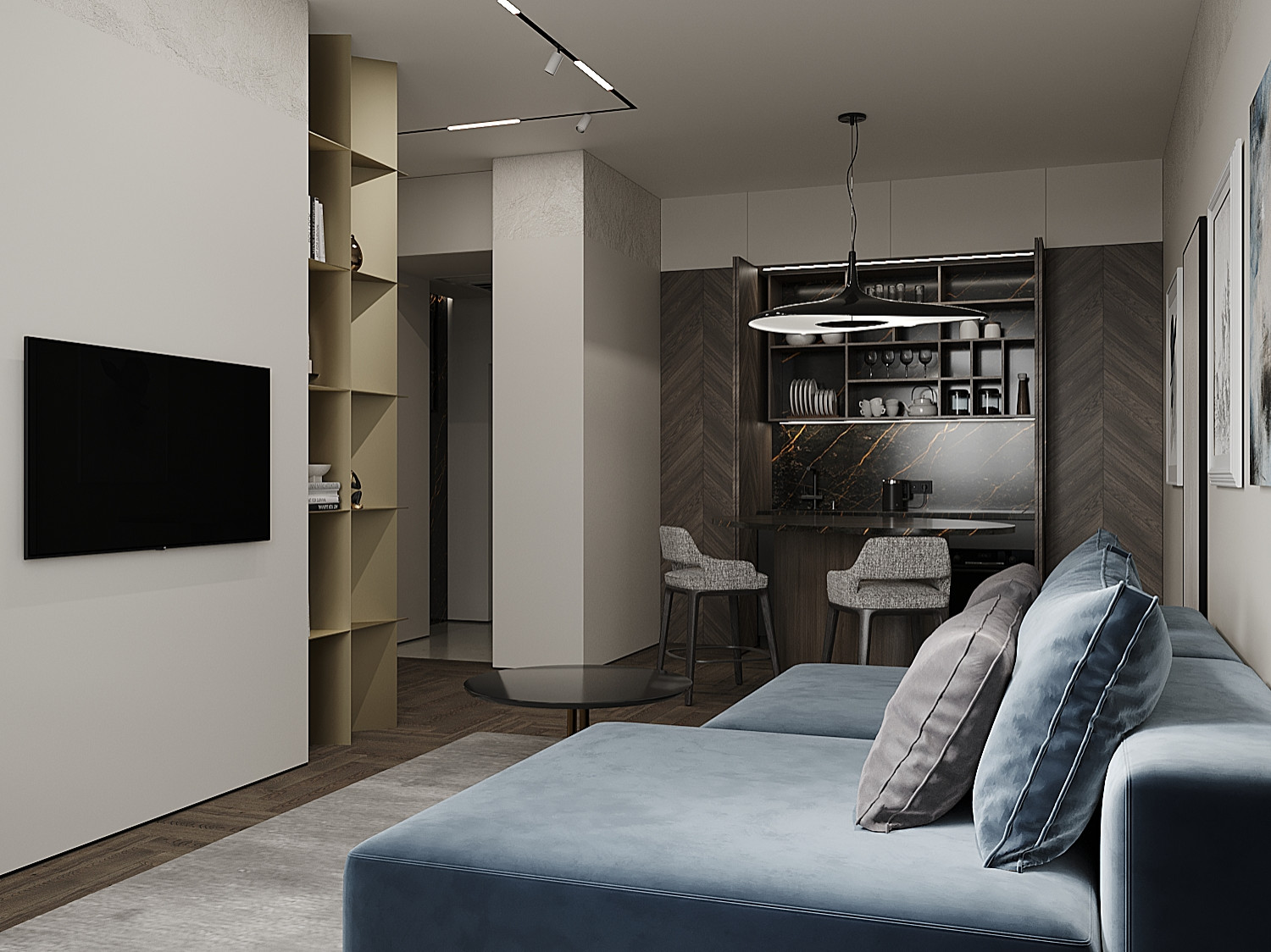 Квартира-студия в холодных тонах