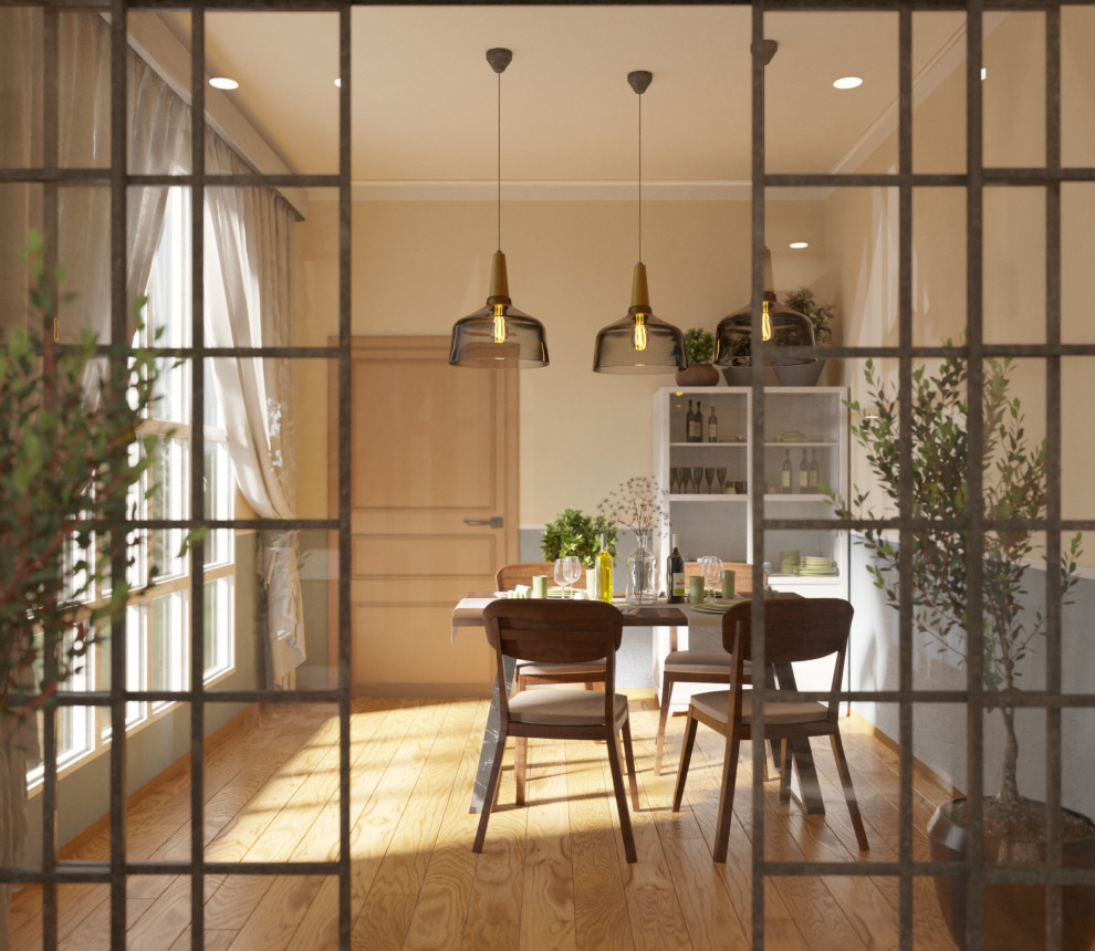 3D-визуализация кухни / обеденной зоны.