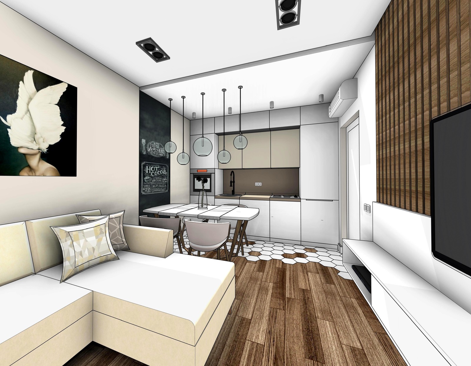 Квартира в новостройке для молодой семьи (дизайн в графике)