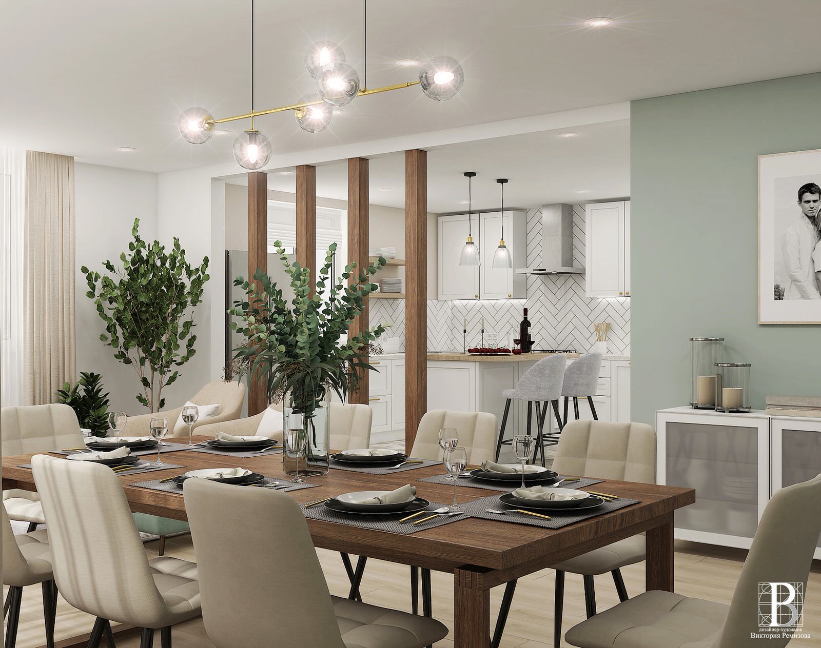 Кухня -гостиная 49,7 кв.м. г. Ярославль 2020год