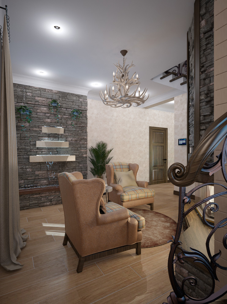 Дом в Щекино. Комната отдыха и лестничное пространство