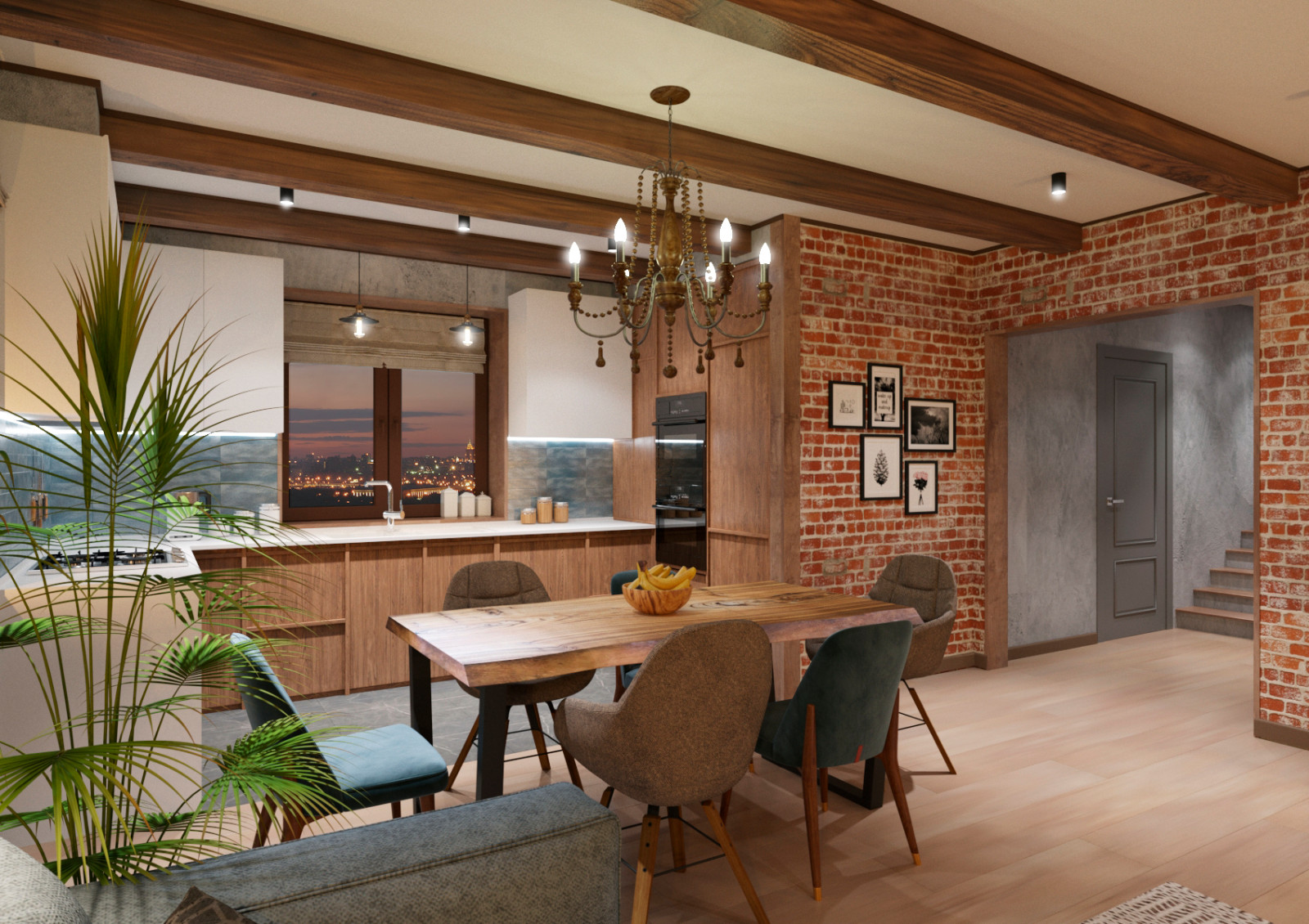 Кухня-гостиная с элементами лофта