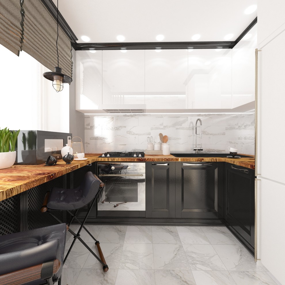 Кухня "Белый верх-черный низ" (6,2 м.кв.)