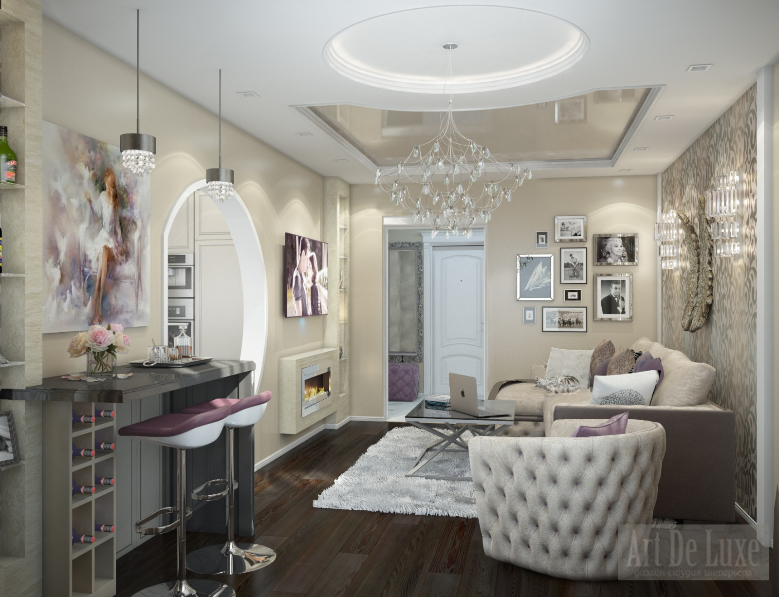 Гостиная, 2к квартира, Запольная, 60