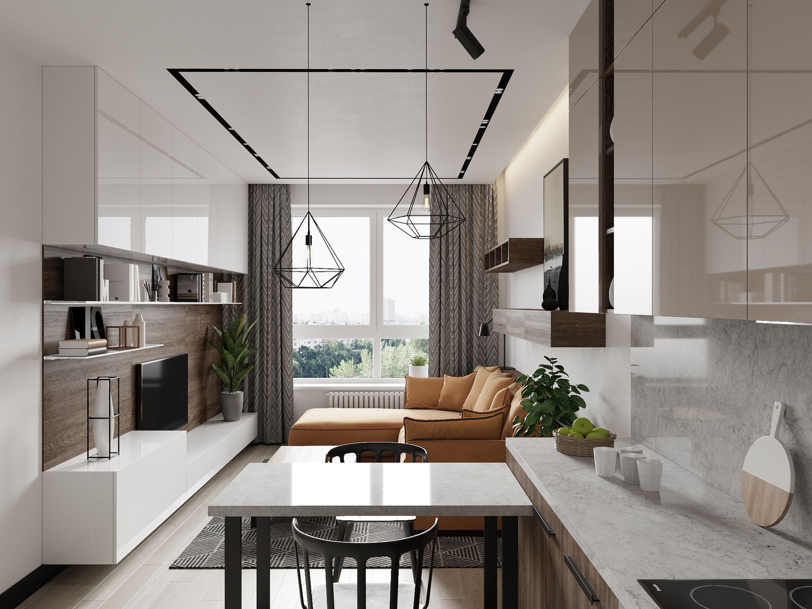 Вид на гостиную из кухни