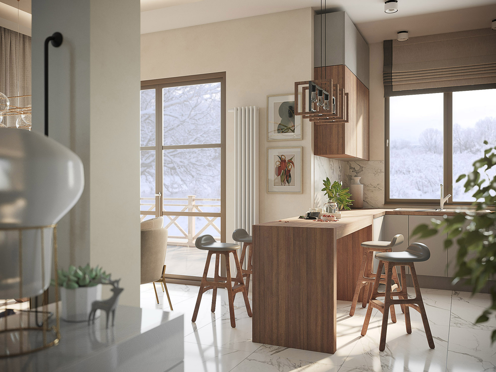 Пространство первого этажа. Кухня