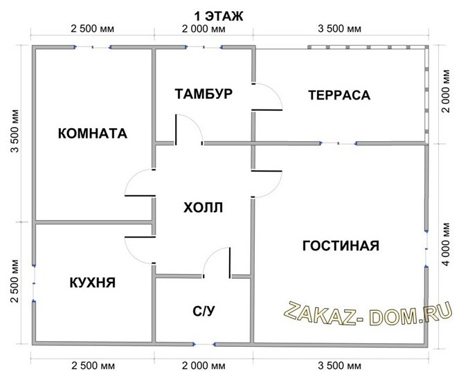 Одноэтажный Дом из бруса (6х8 м) - Проект № Д-29