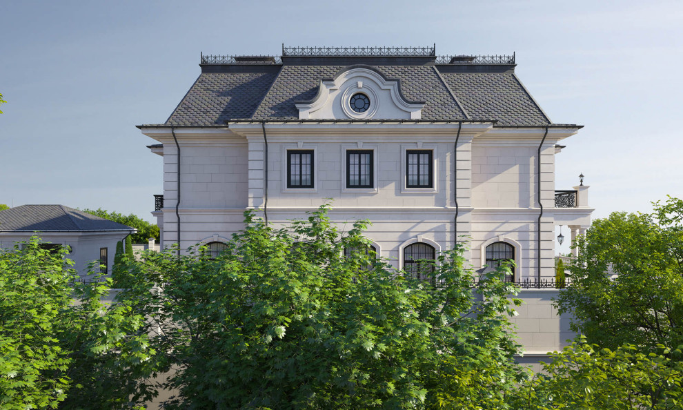 Архитектурный проект жилого дома с бассейном в классическом стиле. 1100кв.м.