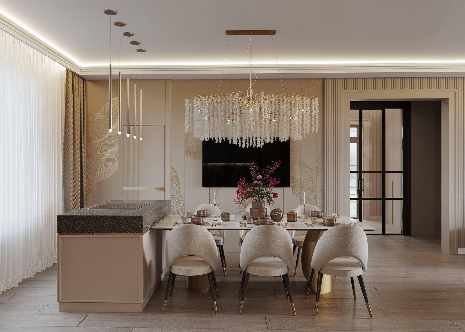 Кухня-гостиная 42 кв.м. в загородном доме