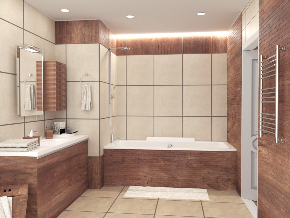 Обложка проекта: Ванная с деревянными элементами