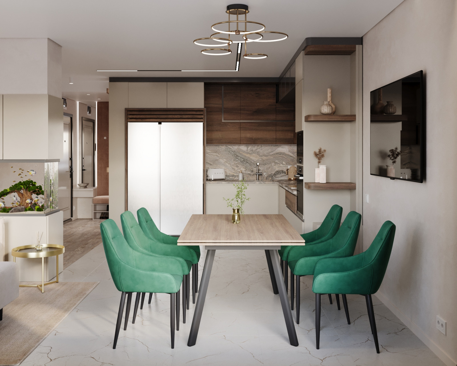 Дизайн проект 3х комнатной квартиры с большой кухней-гостиной