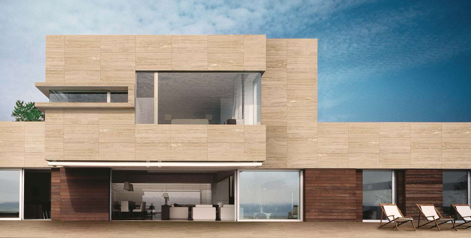 облицовка фасадов травертином из Ирана