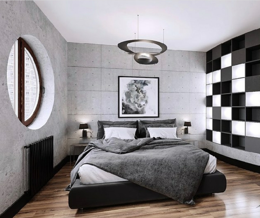 Необычная спальня с контрастными деталями