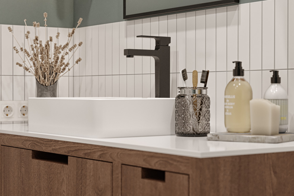 Дизайн квартиры в современном стиле. Цветные акценты и библиотека в 90 м. кв.