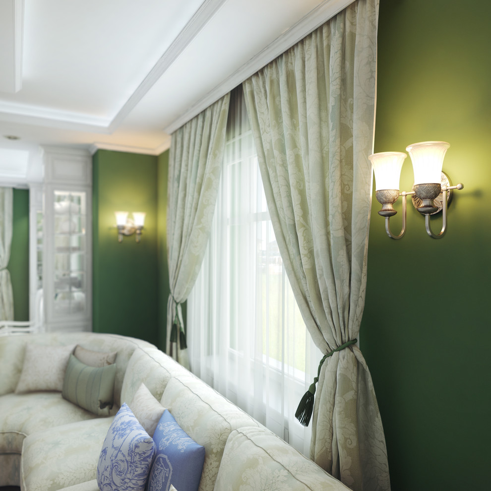 Уютная гостиная в зеленых тонах