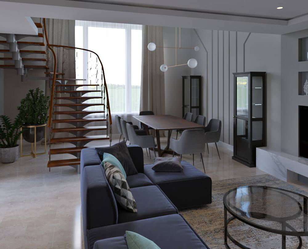 Гостиная-столовая в загородном доме