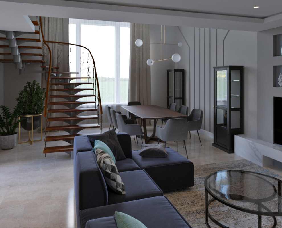 Гостиная-столовая в загородном доме