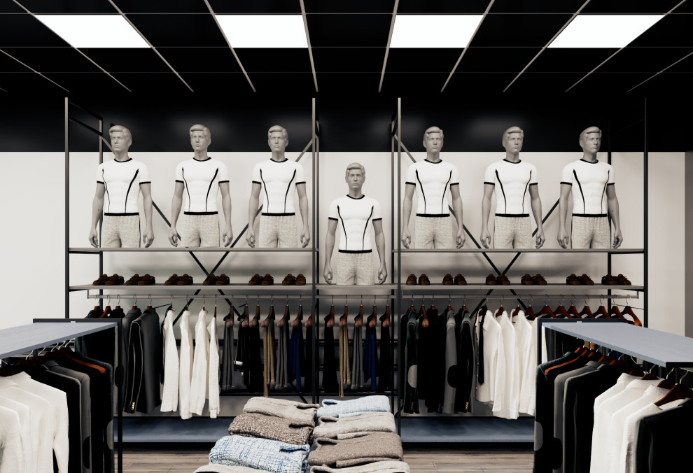 Брутальный лофт. Дизайн интерьера магазина мужской одежды и барбершопа "ALL MAN"