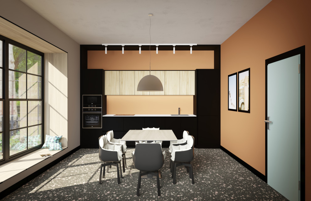 Обложка проекта: кухня гостиная терракотовая