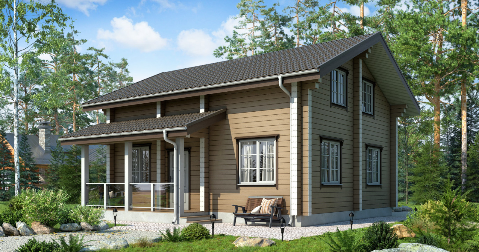 Деревянный дом из бруса по проекту 53 ПБ