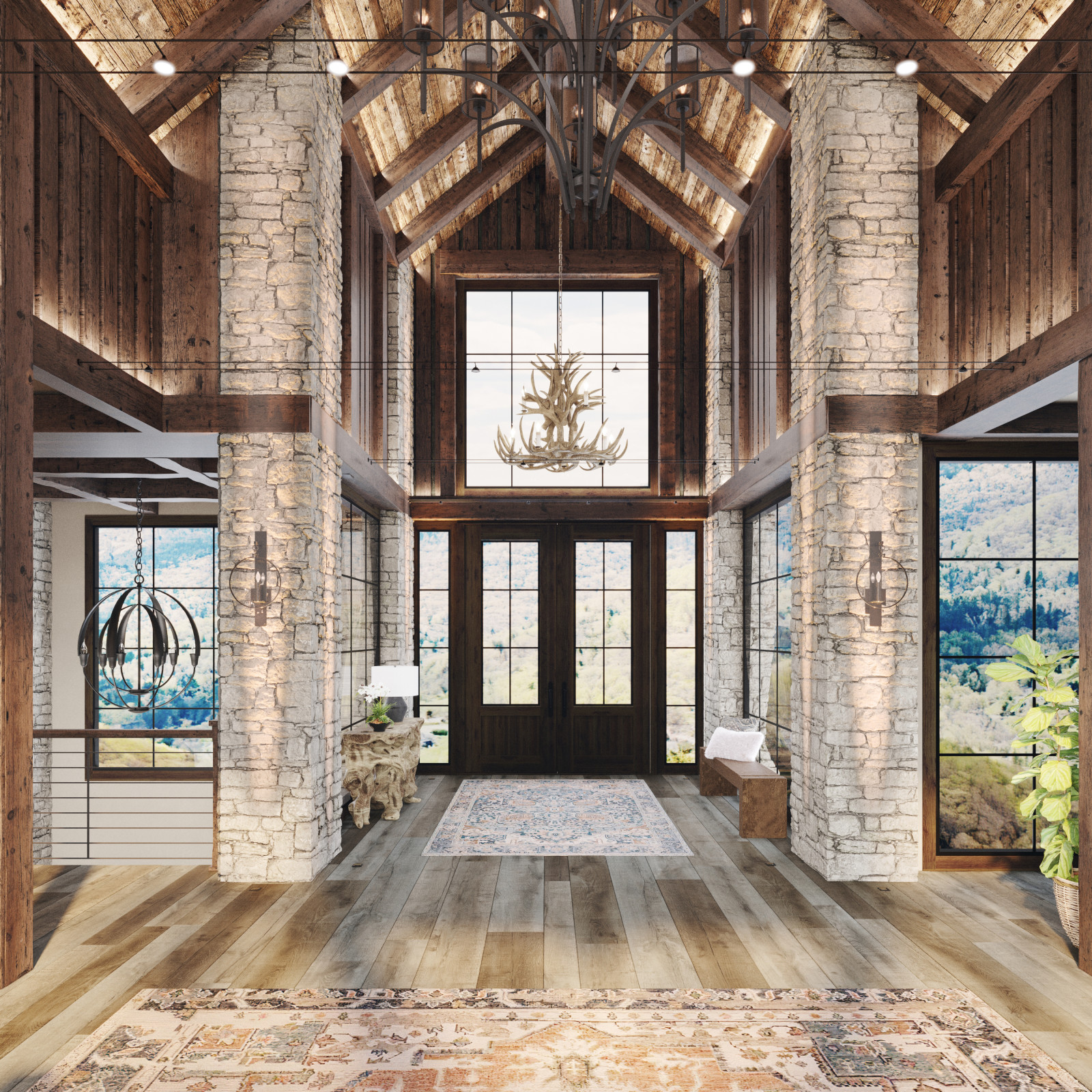 Обложка проекта: Living entry rustic project with heigh ceiling