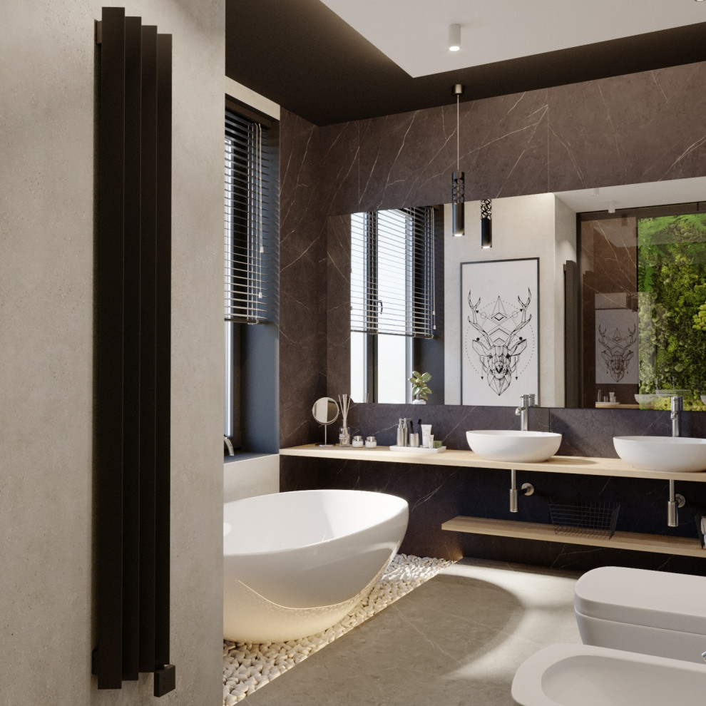 Дизайн интерьера ванной комнаты в скандинавском стиле с элементами eco