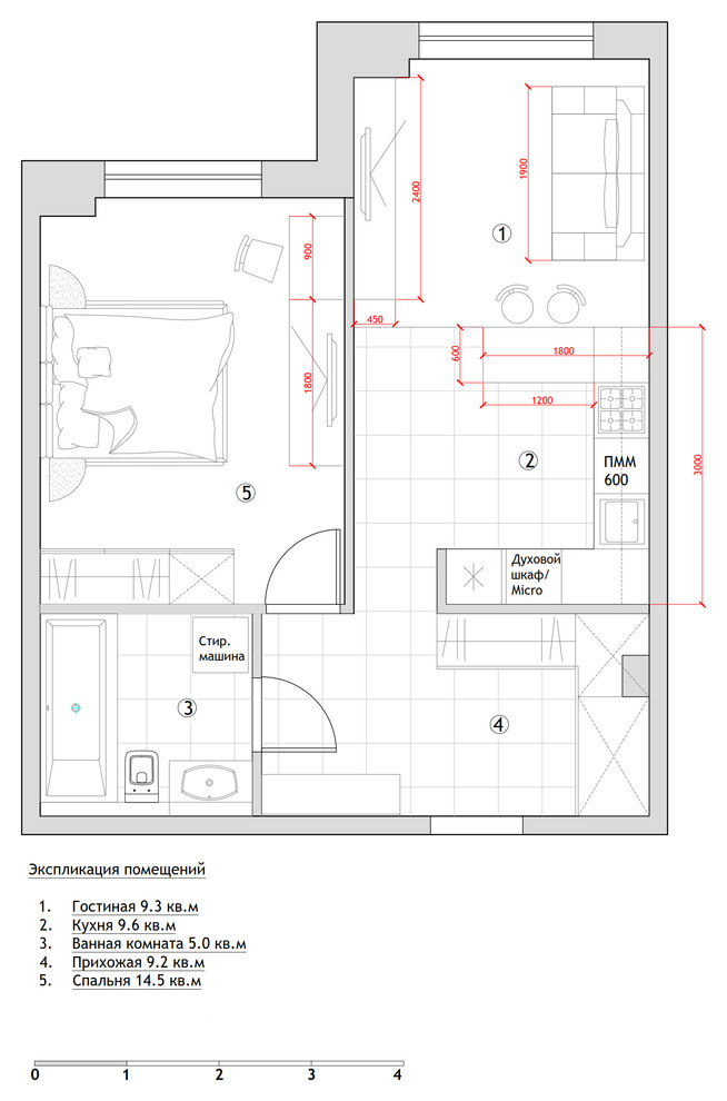 Интерьер 1-комн. квартиры в  ЖК Атмосфера