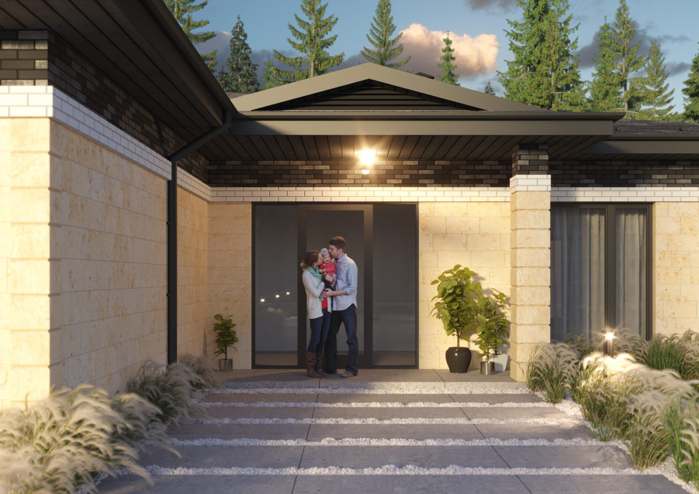 Проект 1-этажного 5-комнатного жилого дома в стиле Райта