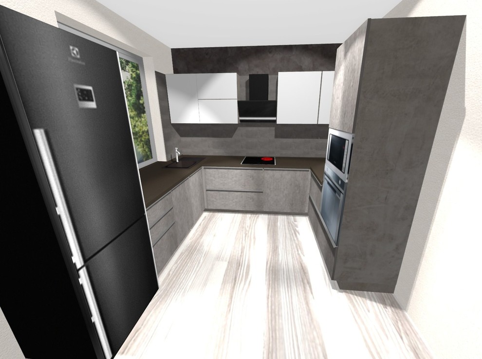 Кухня с бетонными фасадами