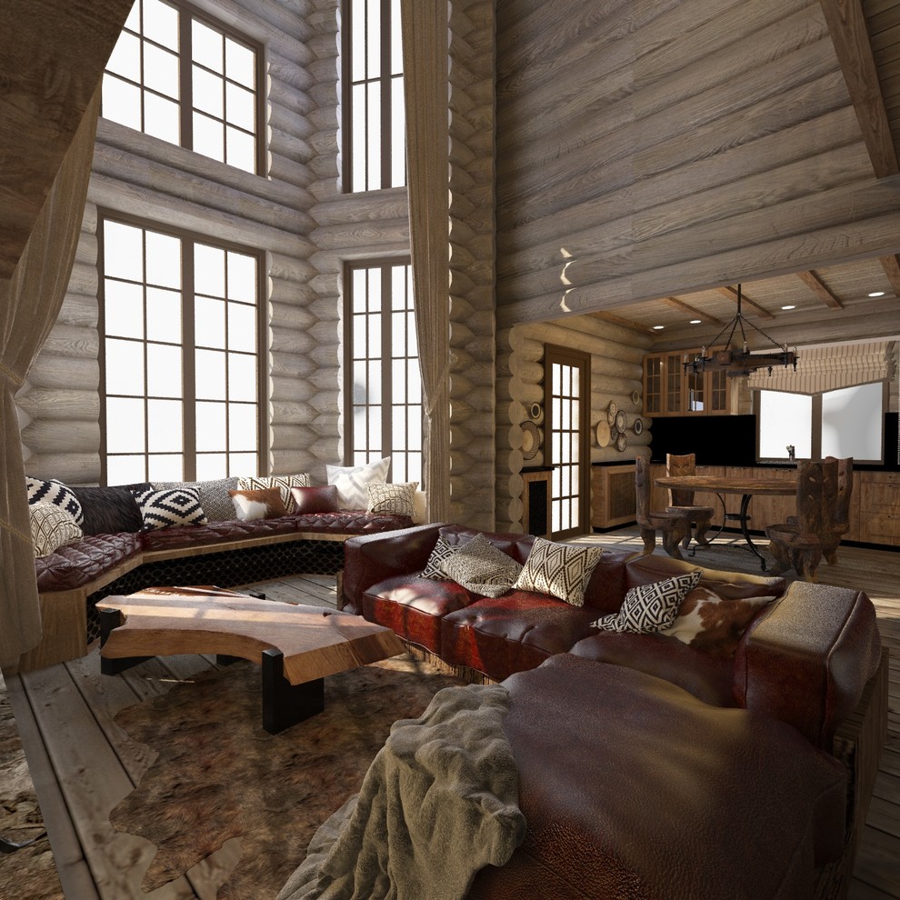 Интерьер дома из сруба в стиле шале (первый этаж)