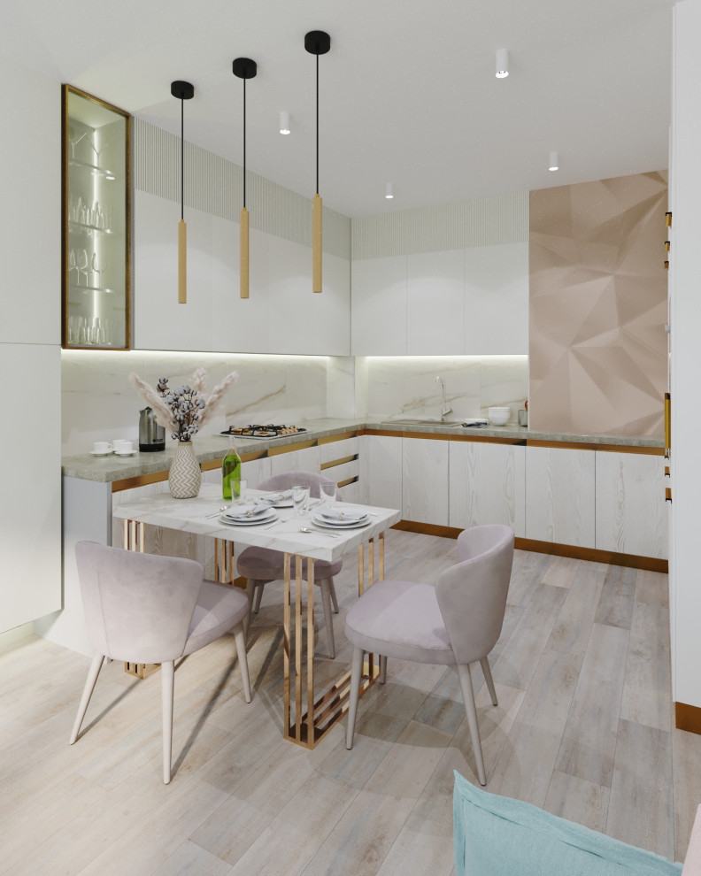 Проект "Белее белого" гостиная кухня