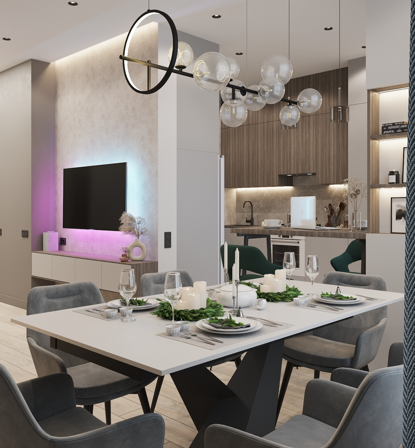 Современная кухня-столовая ЖК Аристократ