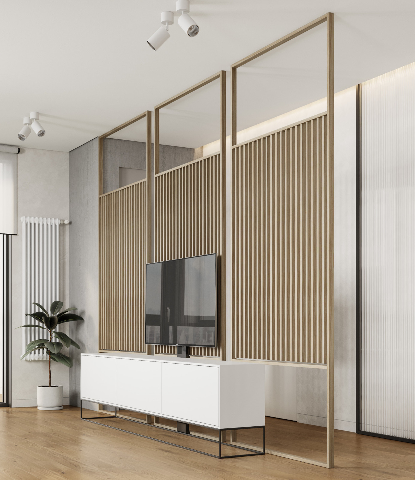 Светлая семейная квартира с синими акцентами 80 м²
