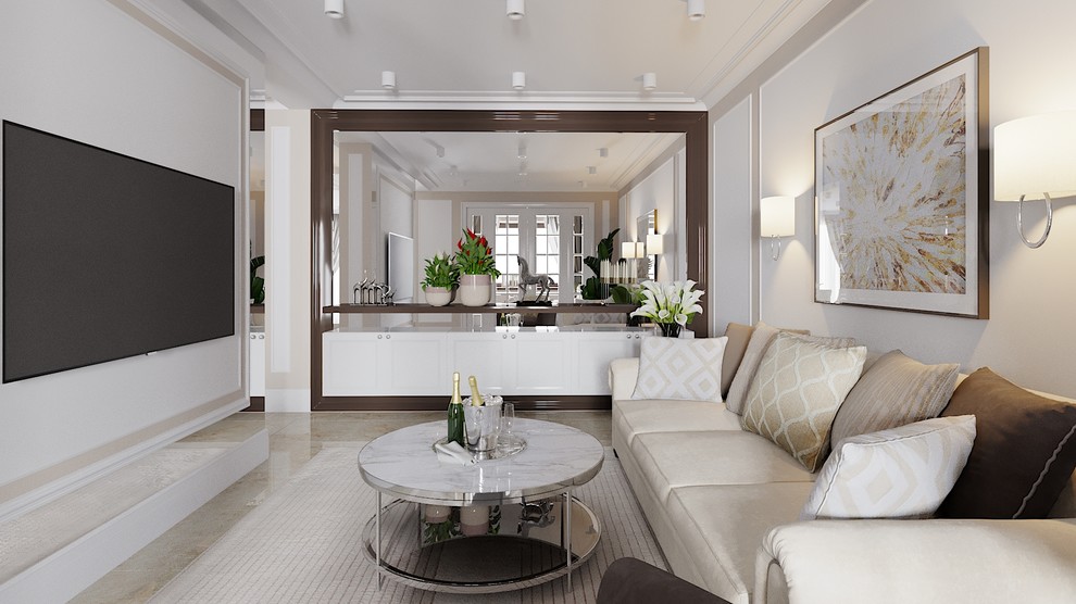 Интерьер однокомнатной квартиры в неоклассическом стиле