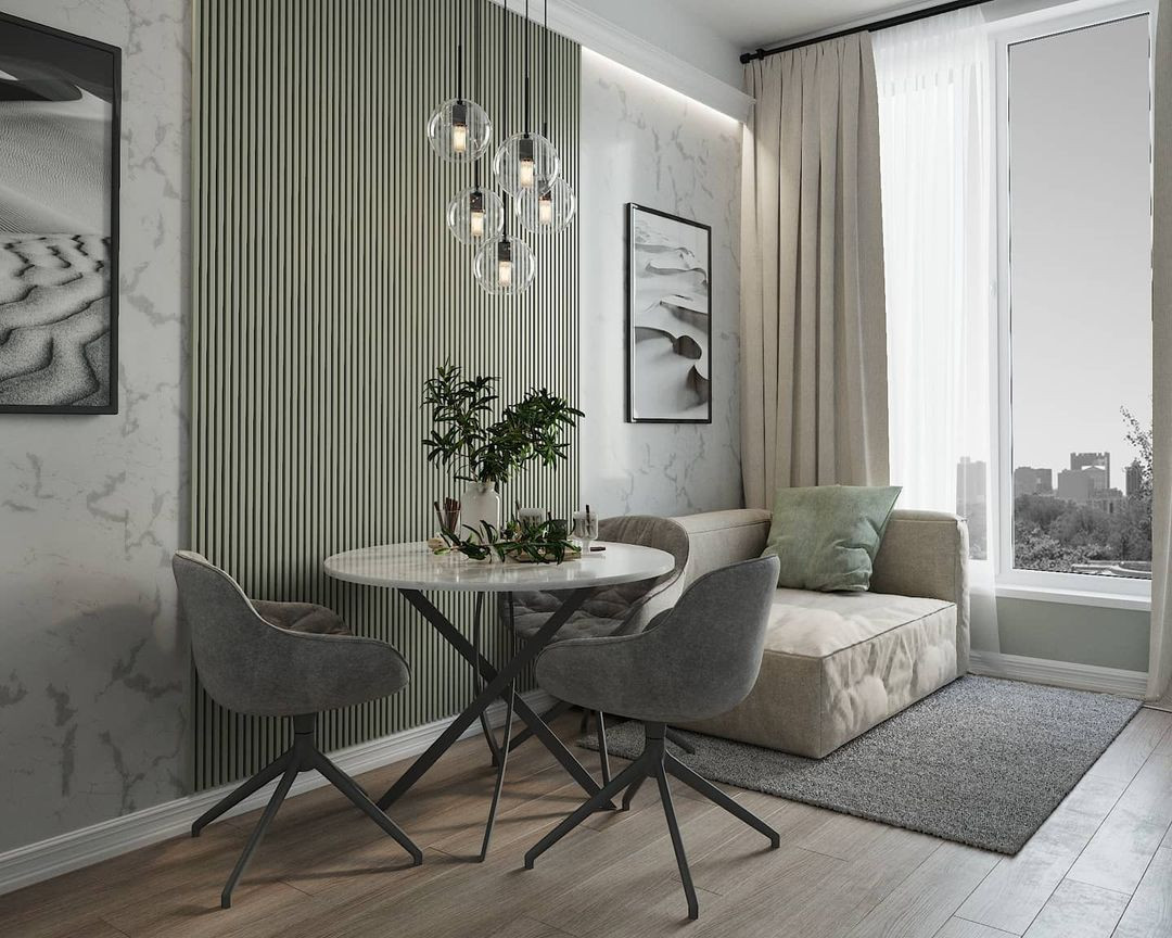 Интерьер кухни-гостиной в природных оттенках