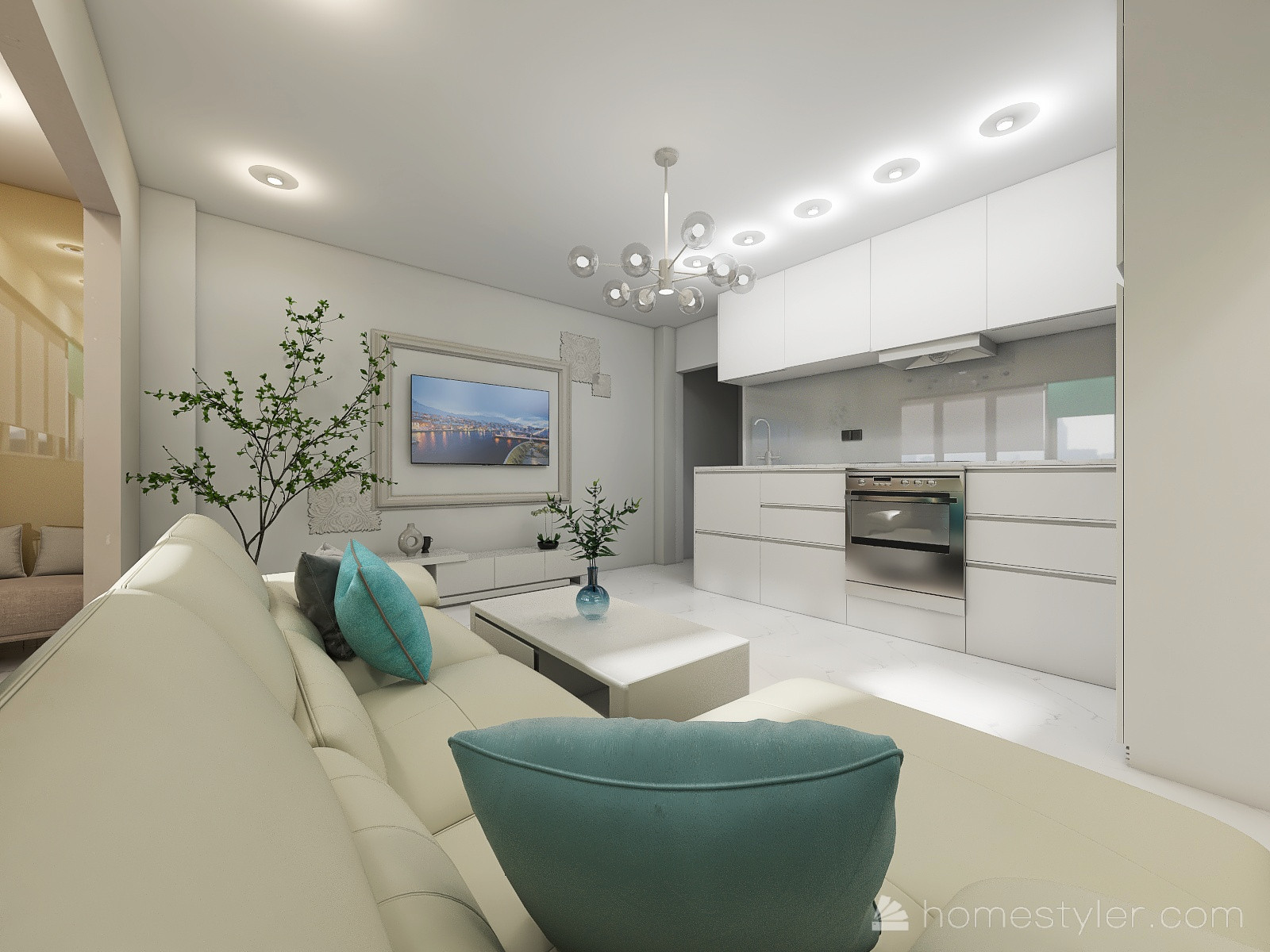 Гостиная на 9 этаже с видом на город (вариант 1)