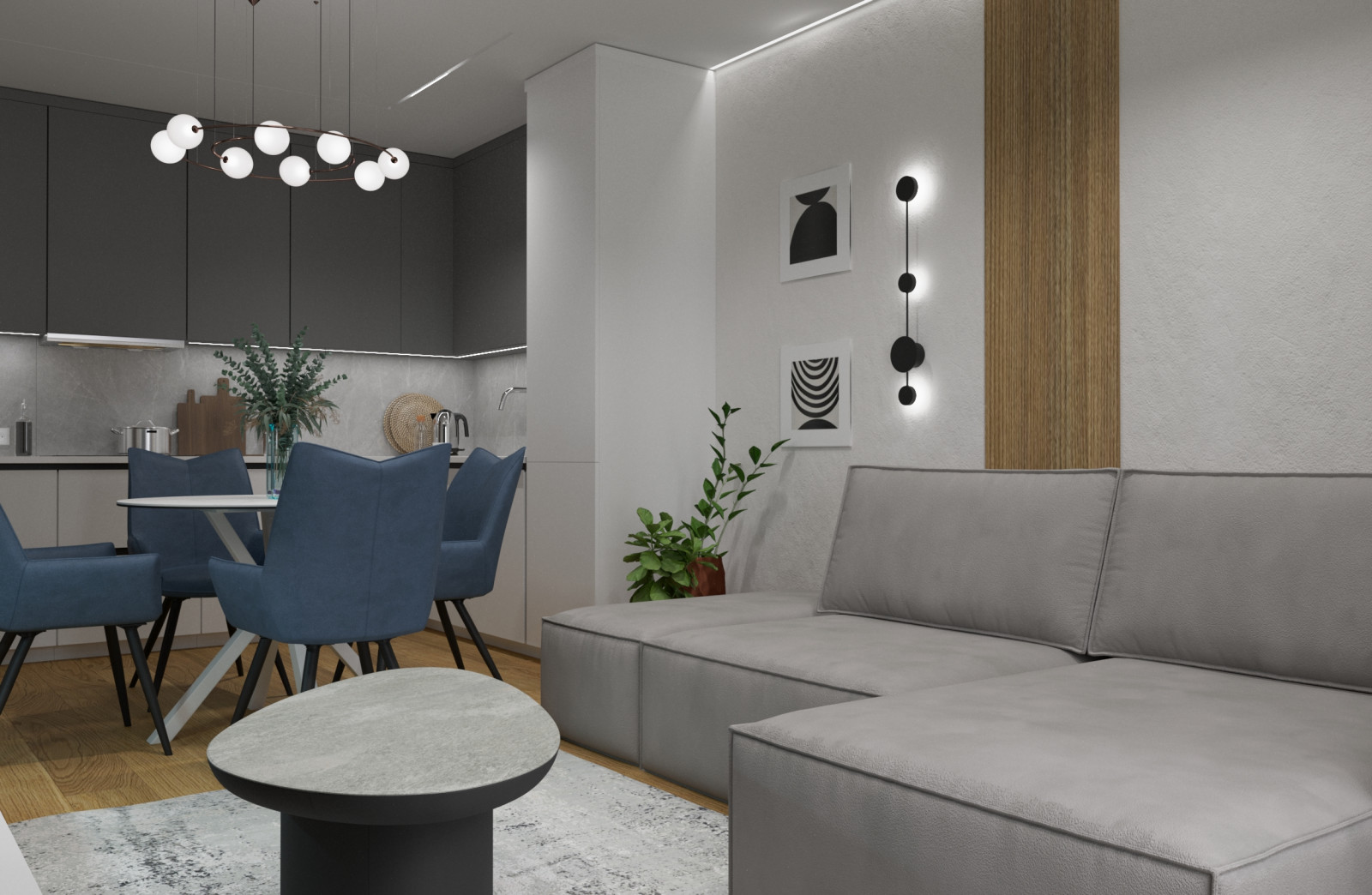 Квартира в современном стиле с синим акцентом