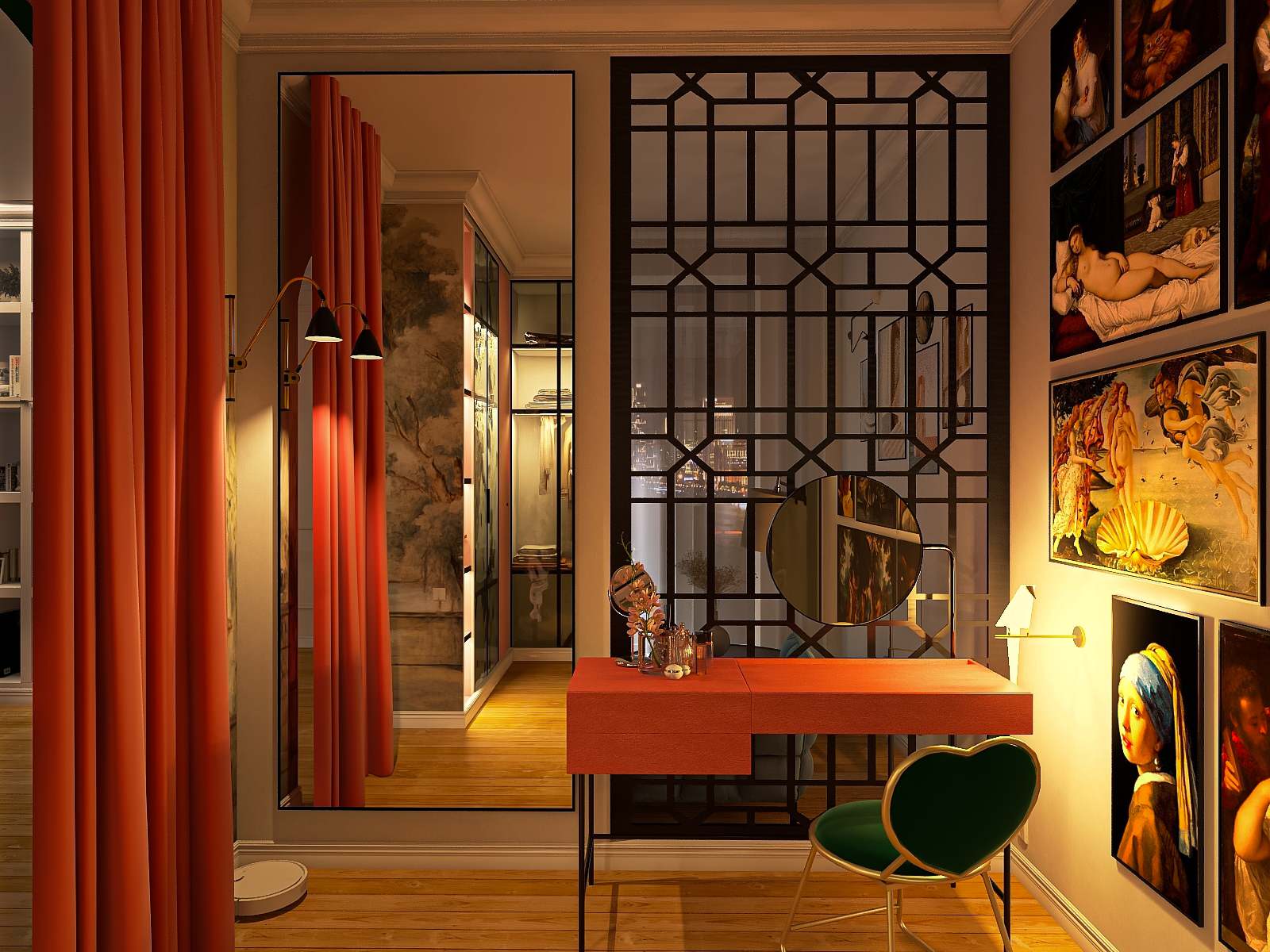 Туалетный столик в гародеробной в вечернее время