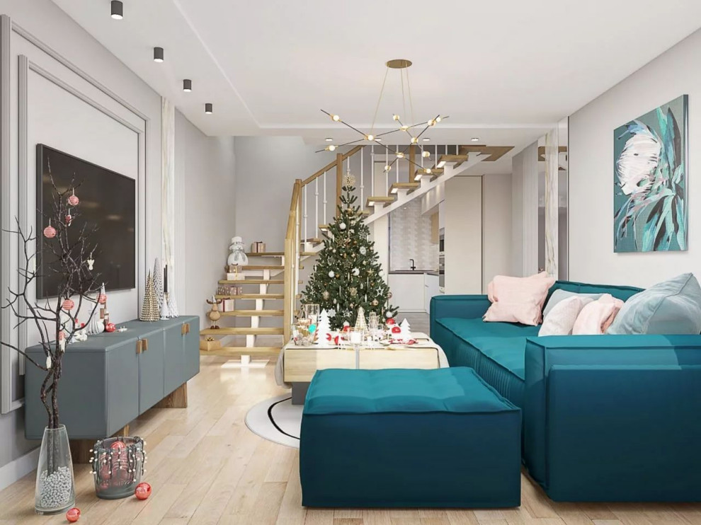 Кухня - гостиная с воздушной лестницей